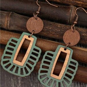 Green and Brown Geometric Earrings